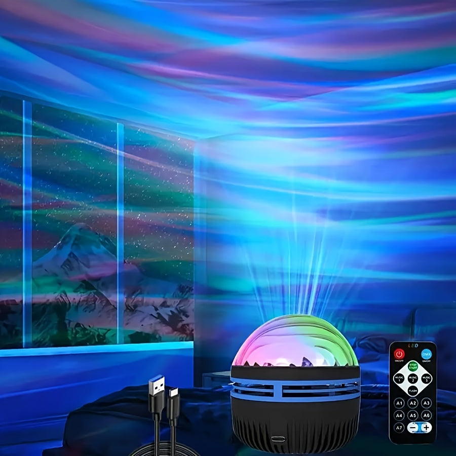 Turli galaktika yoritish effektlariga ega Aurora proyektori, o'yin xonalari, partiyalar va yotoqxonalarga ideal, xona va uy dekoratsiyasi uchun LED yoritish proyektori sifatida.