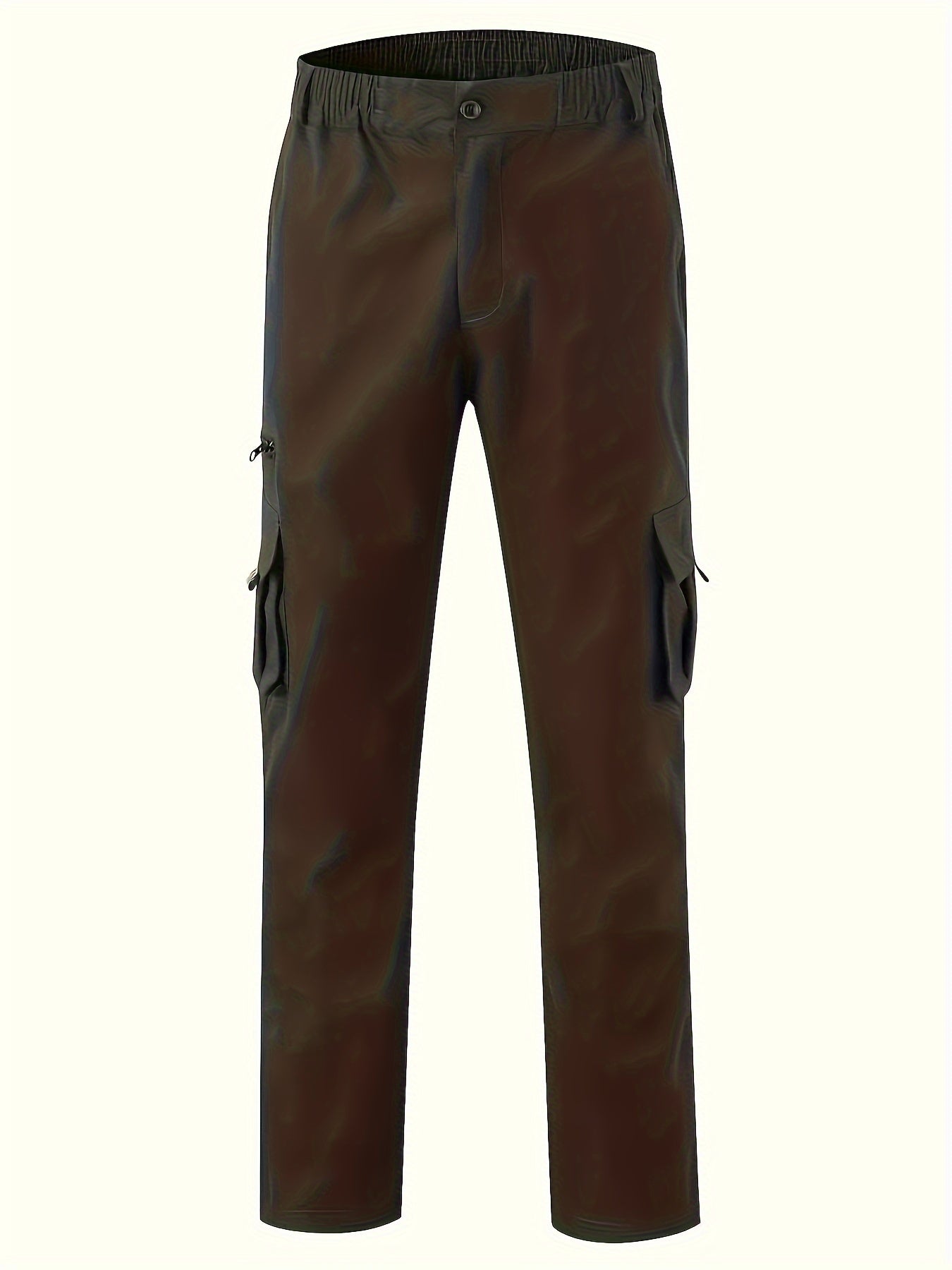 Erkaklar uchun qora yuk shimlari, ko'p cho'ntaklari bilan, tashqi tasodifiy kiyim uchun mustahkam polyesterdan tayyorlangan. Elastik bel va oyoq bog'ichlari mavjud, mashinada yuvish mumkin va hammaga mos keladi.