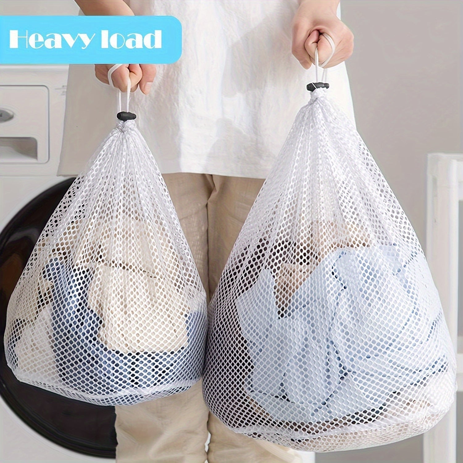Mesh Laundry Bag with Drawstring Closure 68x92 cm Polyester Oval Travel Storage