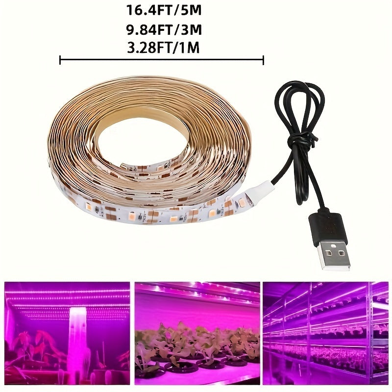 Full Spectrum Pink LED Grow Light Strip USB Powered for Indoor and Greenhouse Plant Growth