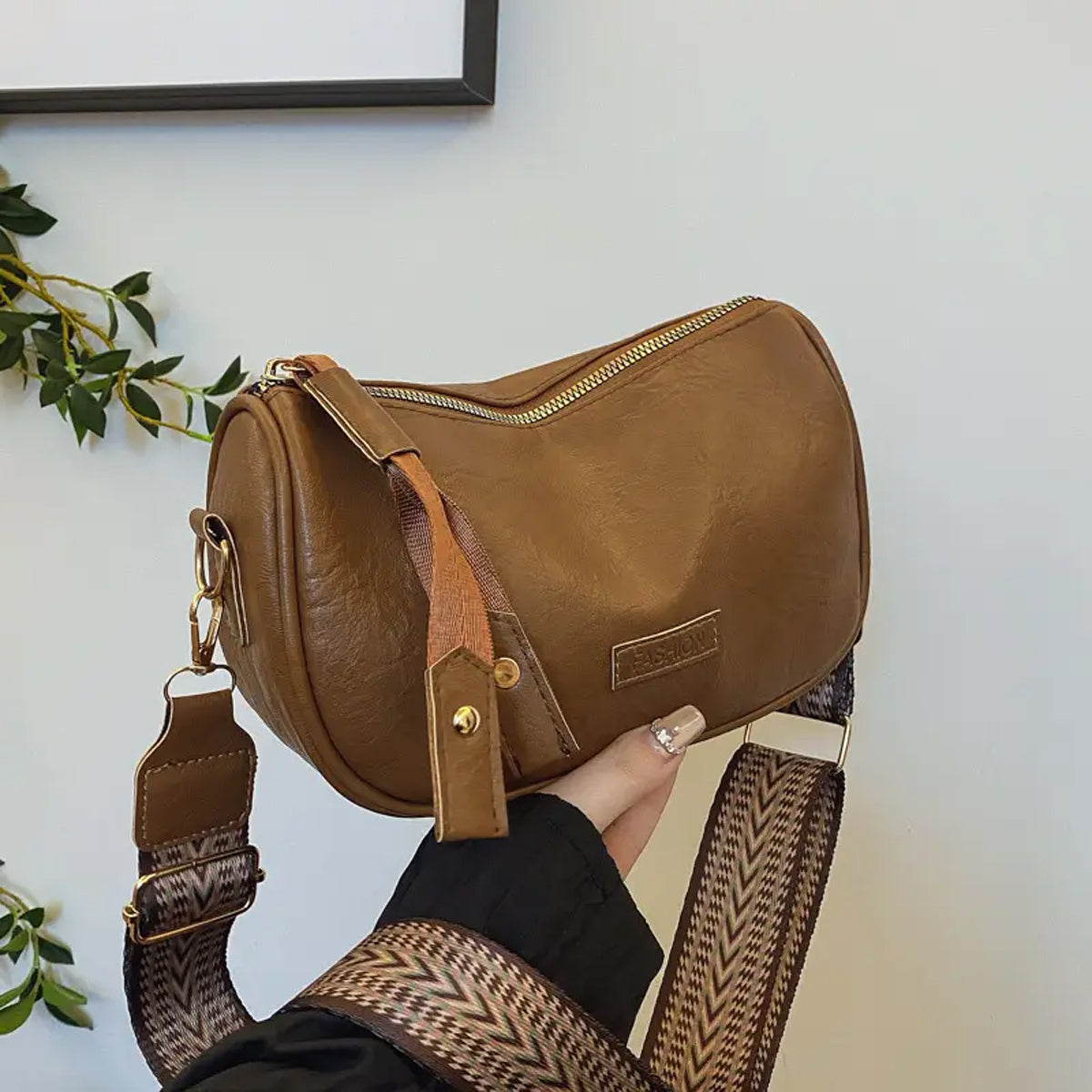 Vintage Boston Handbag with Large Capacity PU Retro Pillow Crossbody Zipper Closure