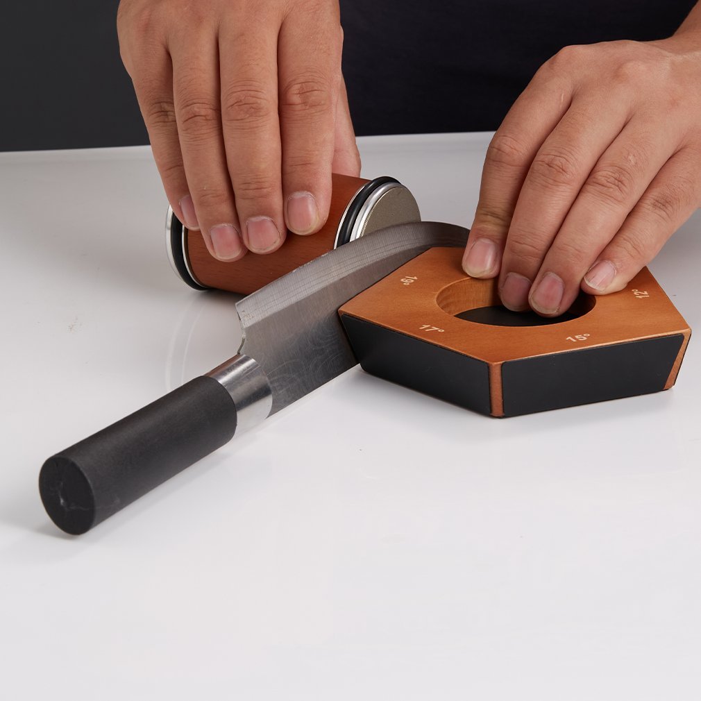 Wooden Knife Sharpener with Magnetic Diamond Whetstone and Adjustable Angles