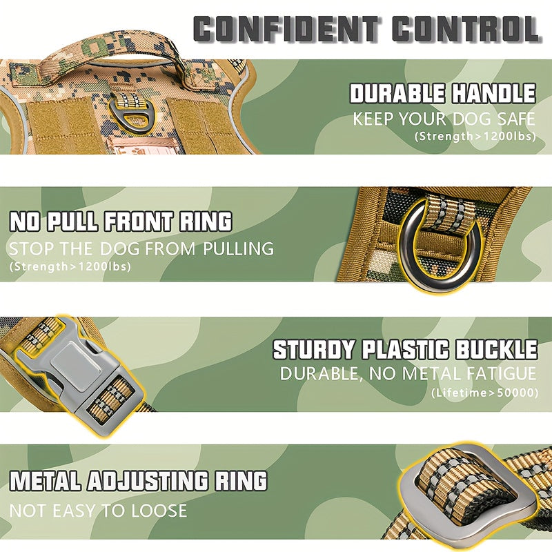 Adjustable Large Dog Harness Reflective Camouflage Polyester Training Control