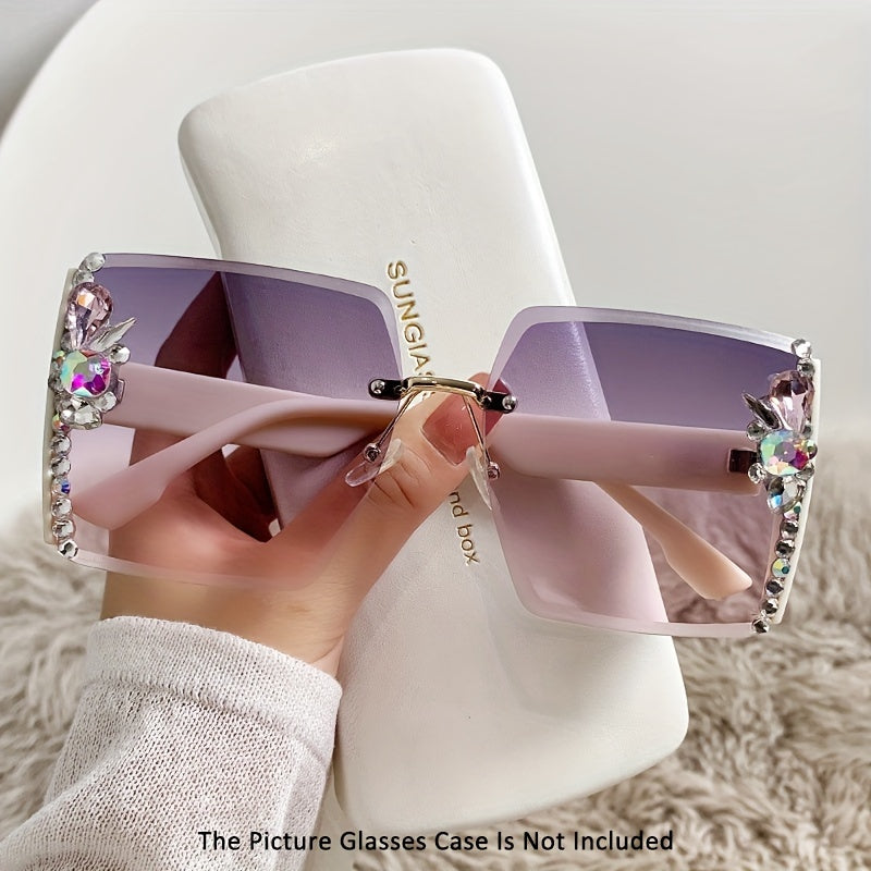 Women's Rimless Fashion Glasses with Gradient Lenses and Diamond Accents