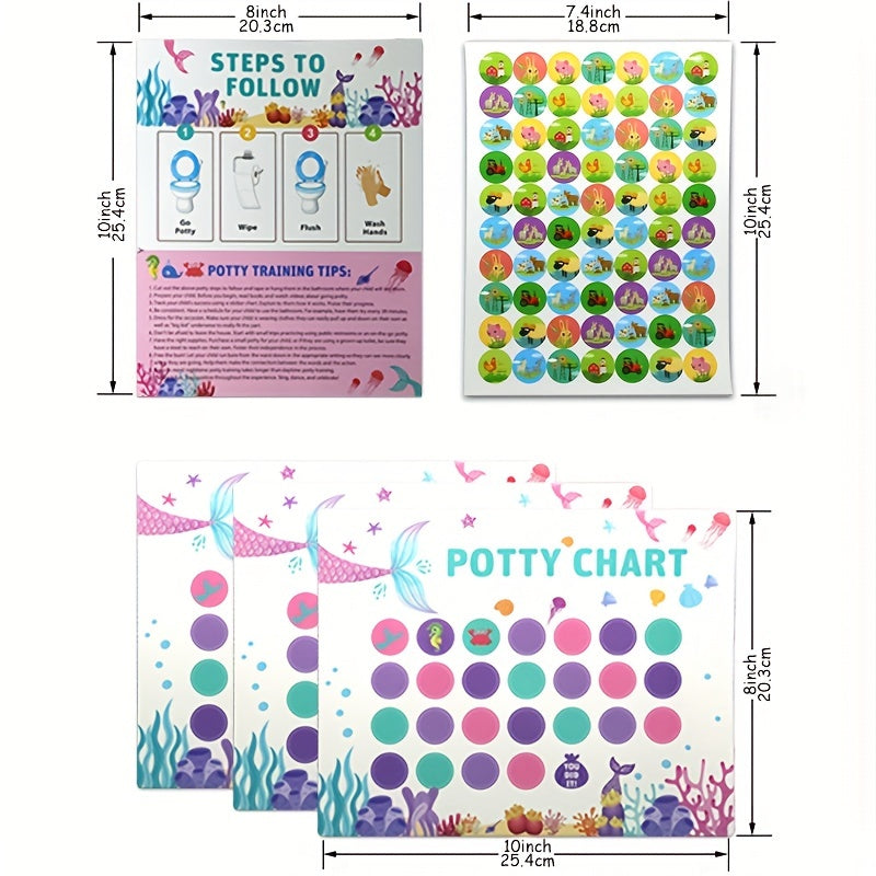 Children's Toilet Training Sticker Charts with Mermaid Car Farm Designs and Holiday Rewards