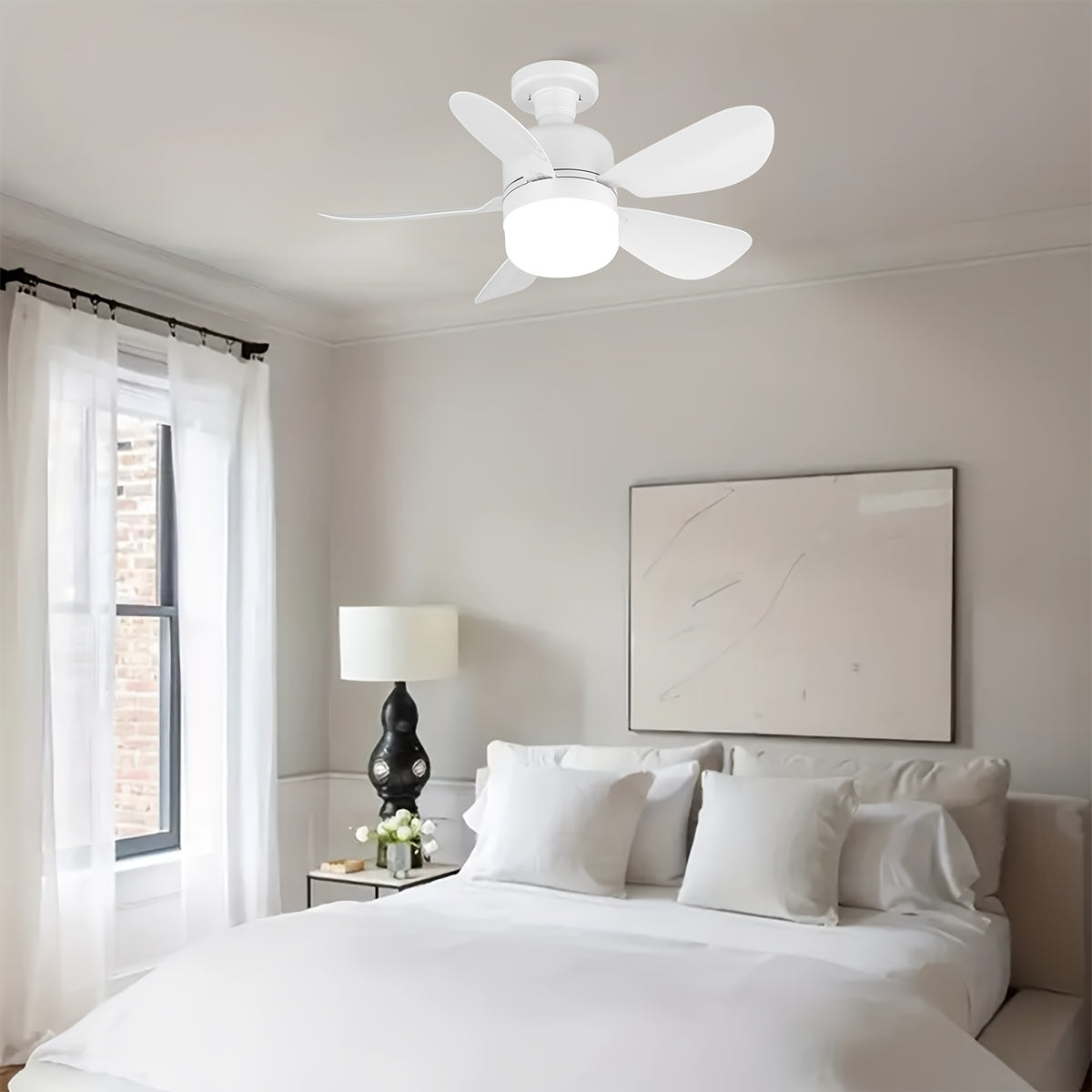 1 dona Zamonaviy Oq Shiftli Fan bilan Yorug'lik va Uzoqdan Boshqarish, Dimmable LED Yoritish, 3 tezlik sozlamasi, Turli xonalar uchun ichki plastmassa fan - Elektr tarmog'iga ulash talab qilinadi