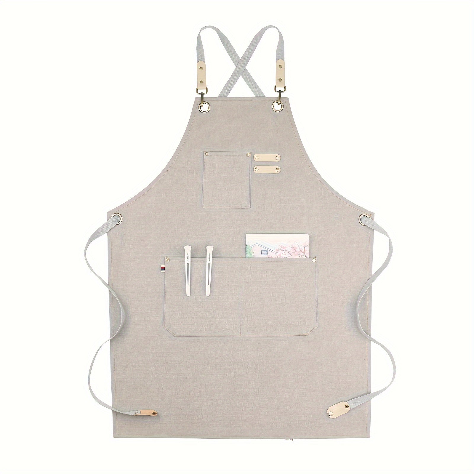 Moslashuvchan kamarlar va ko‘p bo‘shliq bilan jigarrang kanvas apron, oshxona uchun