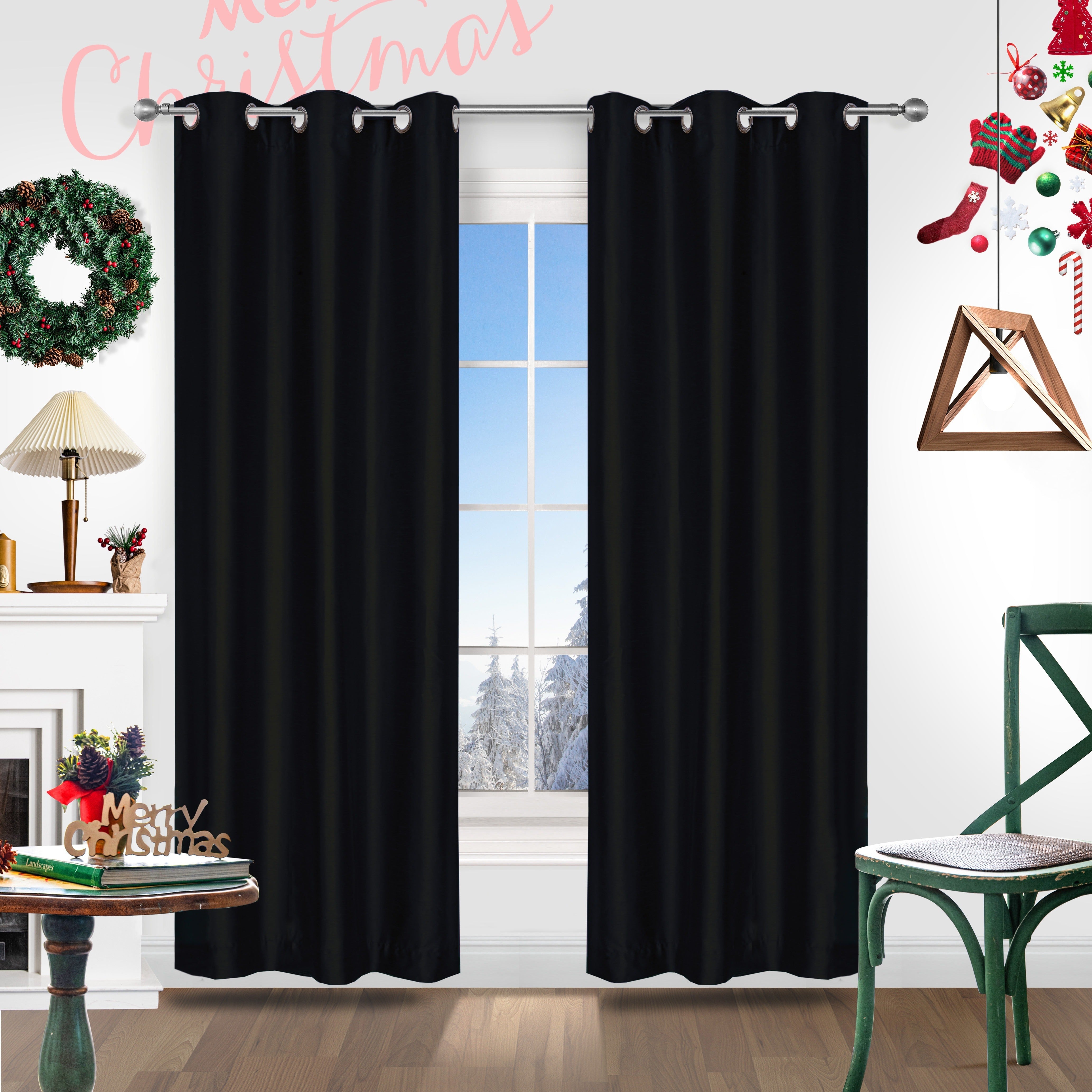 Red Christmas Curtains 2 Pieces Faux Silk Grommet Top for Living Room Bedroom Office
