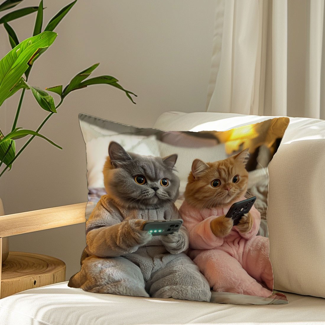 Cats Cushion Cover 45x45cm Peach Skin Velvet Single-Sided Print Sofa Pillow Case