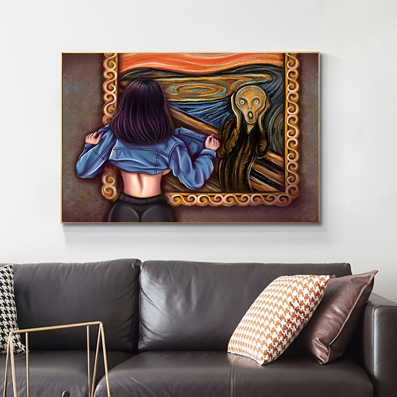 Funny Girl Screaming Canvas Wall Art Modern Animal Print Poster for Living Room Bedroom Home Office