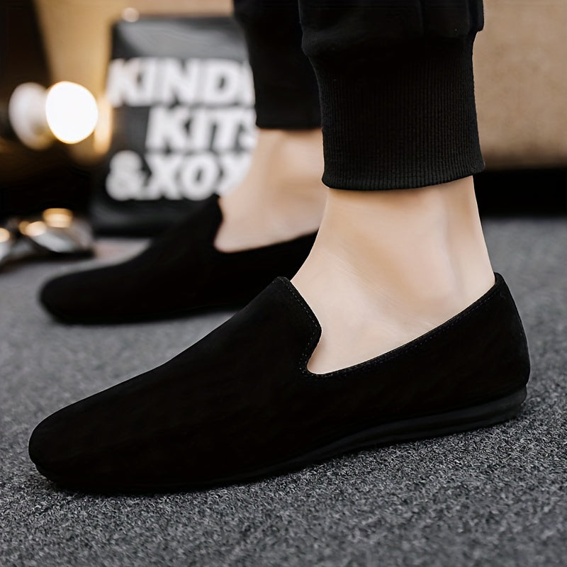 Men's Black Slip-On Loafers Casual Round Toe PVC Sole Spring Summer 2024