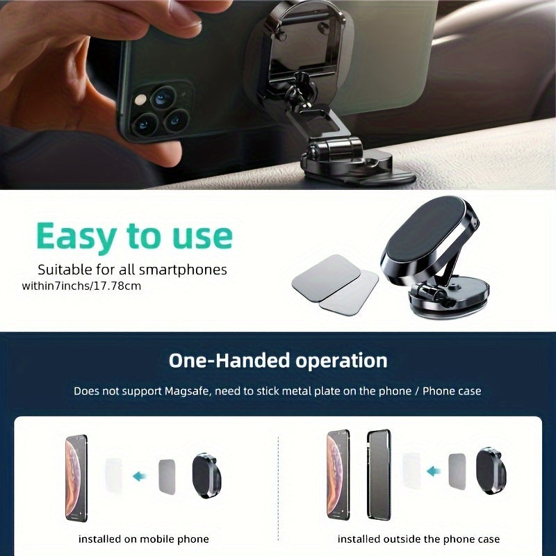 Universal Magnetic Car Phone Mount Zinc Alloy 360° Rotating Dashboard Holder