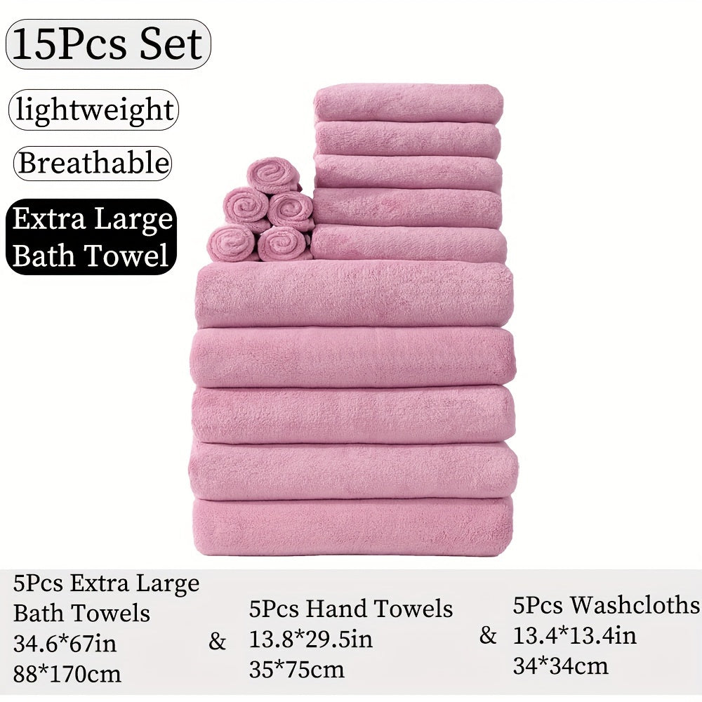 15-Piece Microfiber Towel Set for Home and Hotel Shower in Multiple Colors