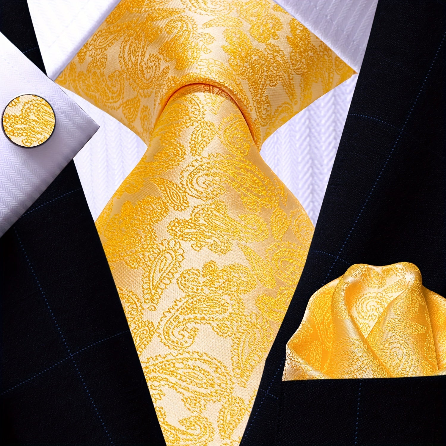 Men's Necktie Pocket Square Cufflinks Set for Wedding Business Party