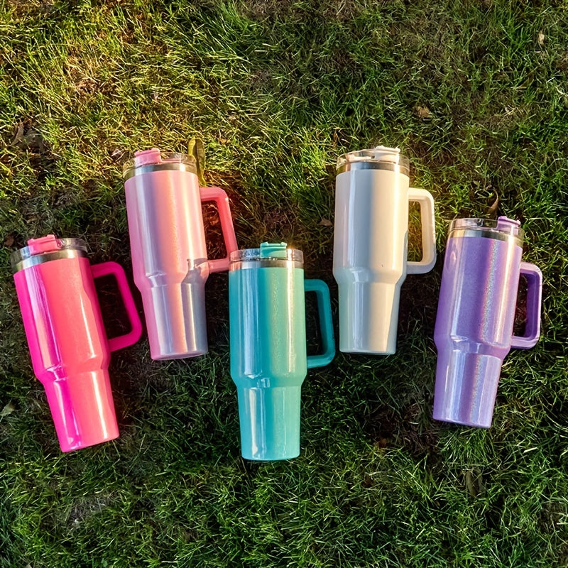 Rainbow Gradient 40 oz Insulated Travel Mug with Handle and Straw
