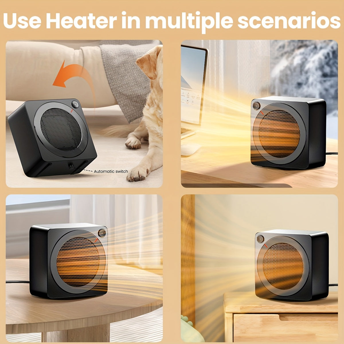 Мини-электрический нагреватель из керамики, квадратный настольный обогреватель, защита от перегрева