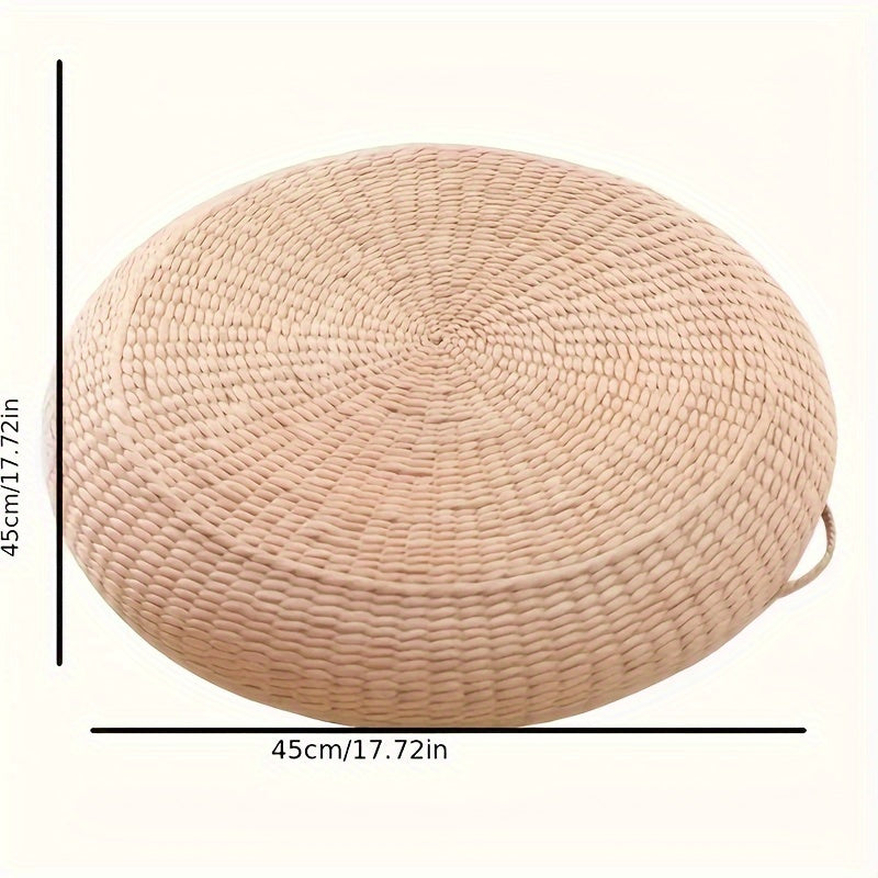 Thick Handwoven Round Tatami Mat Wooden Color 41.91cm Floor Cushion Living Room