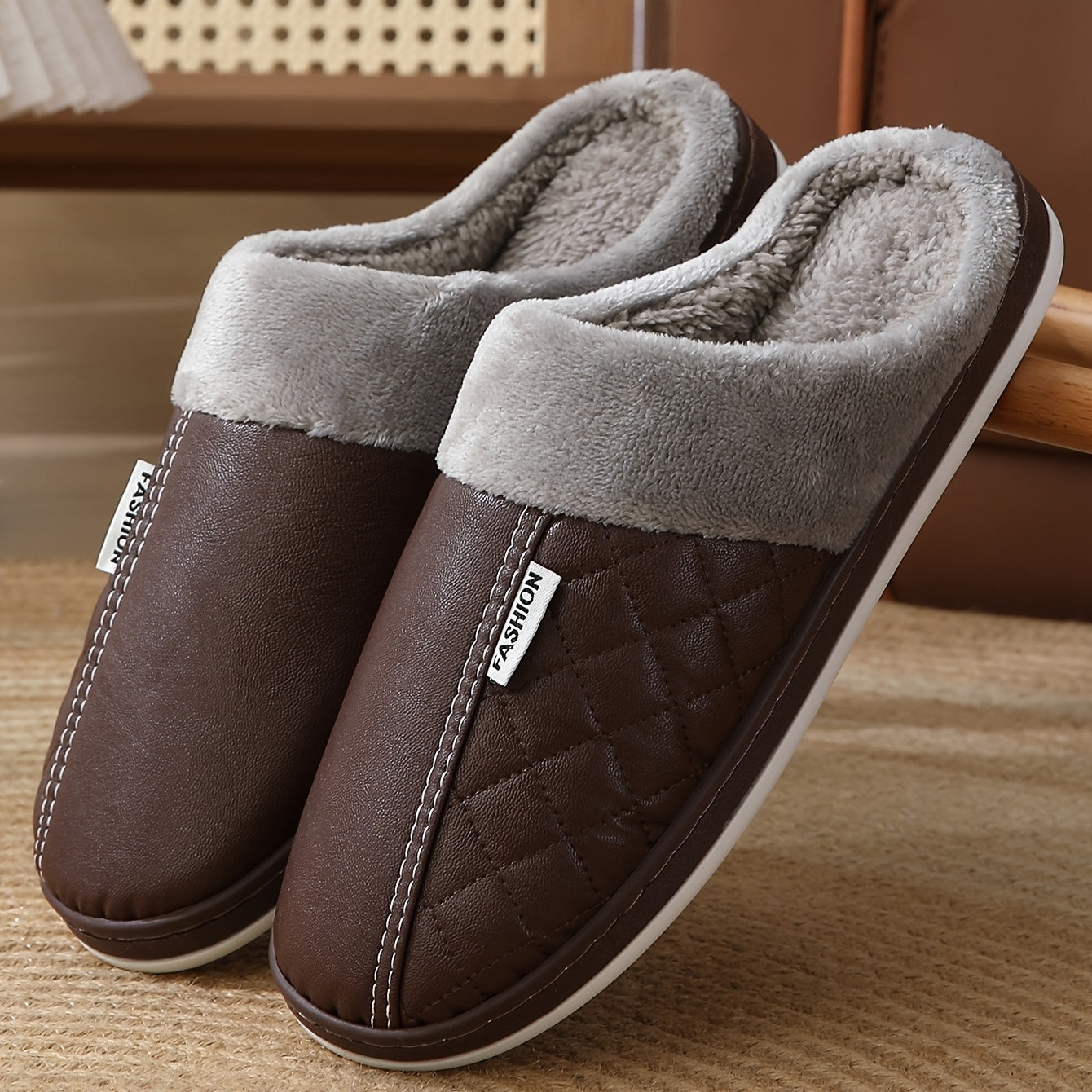 Ayollar uchun vintage slip-on shippaklar, mo'ynali ichki qavatli uy poyabzali