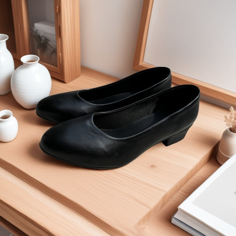 Women's Black Faux Leather Low Heel Work Shoes Comfortable Elegant Stylish