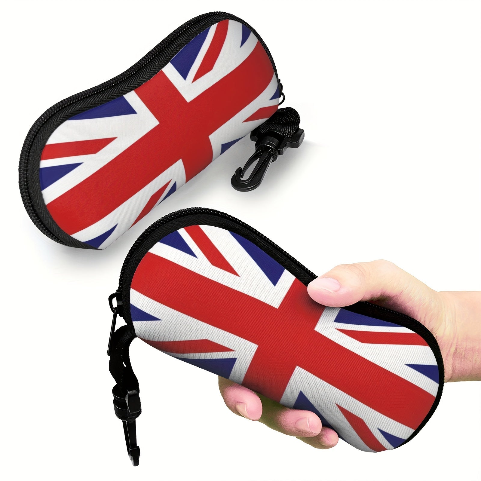 Waterproof Eyewear Case with British Flag Print and Keychain Neoprene Soft Lightweight for Men Women