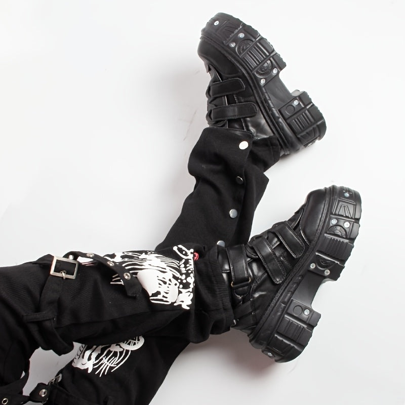 Women's Black Synthetic Y2K Gothic Punk Platform Ankle Boots