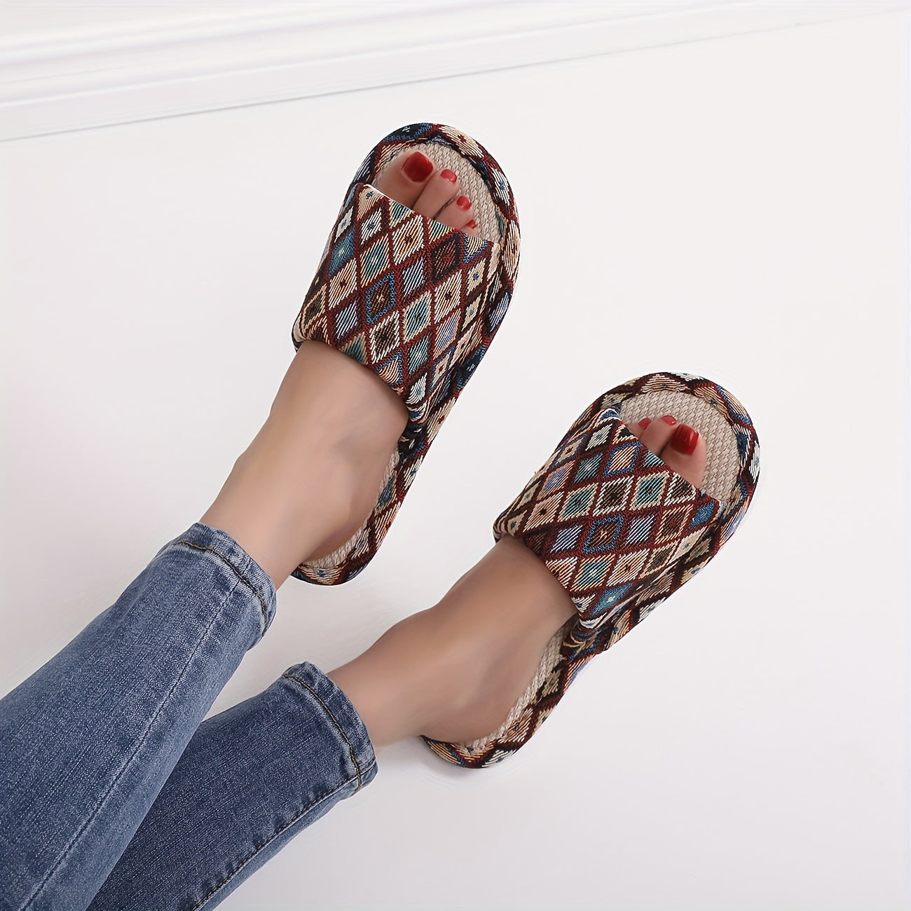Women's Breathable Summer Slippers Non-Slip Diamond Pattern Home Use