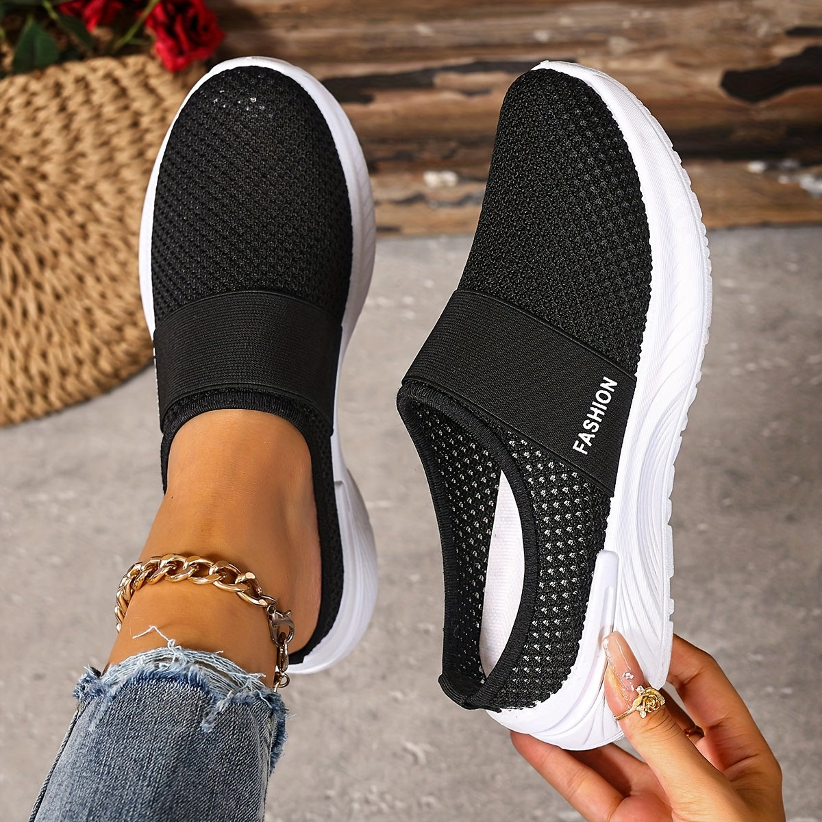 Women's White Black Breathable Mesh Sneakers for Summer Casual Walking