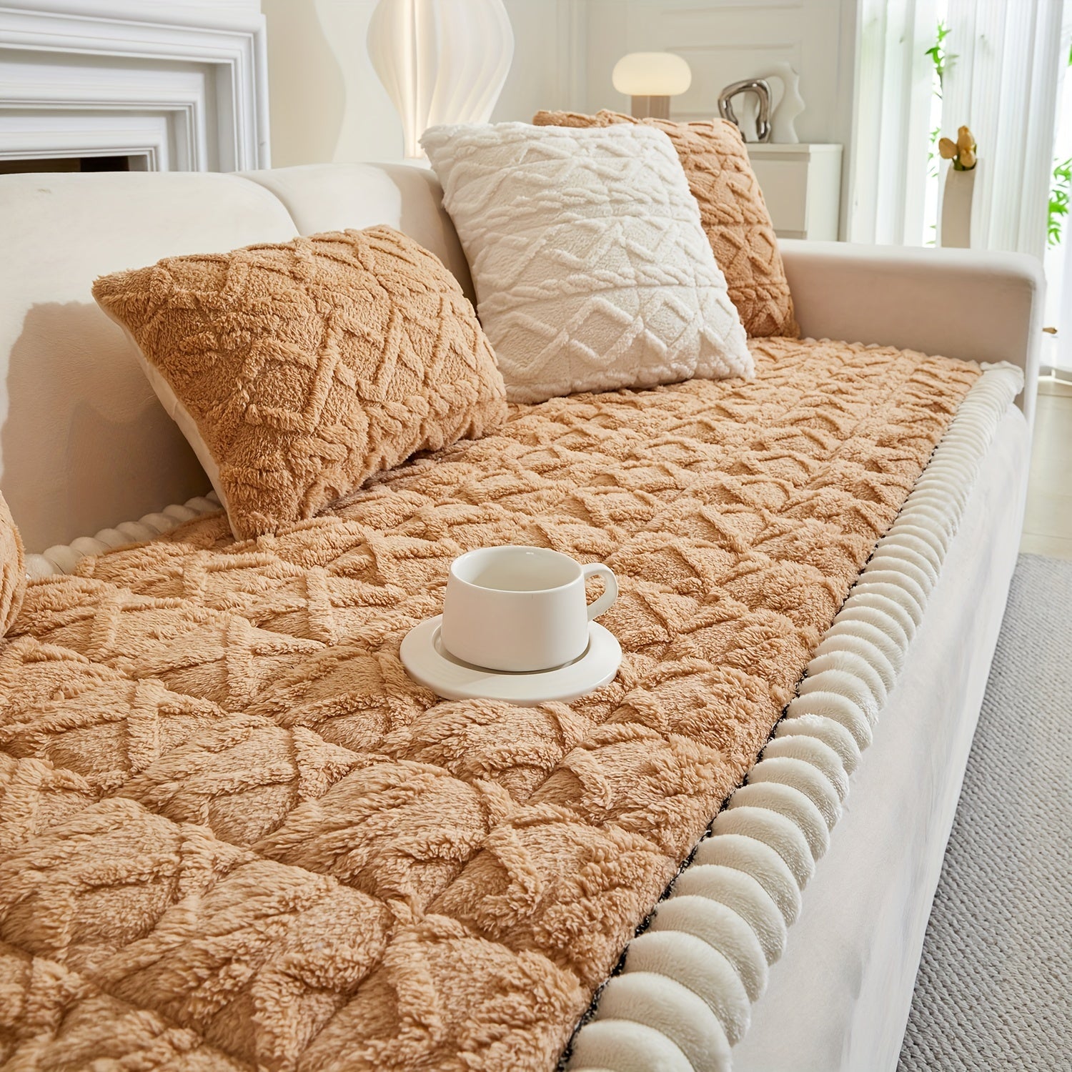 Bohemian Quilted Sofa Cover Plush Fabric Non-Slip Machine Washable Decorative