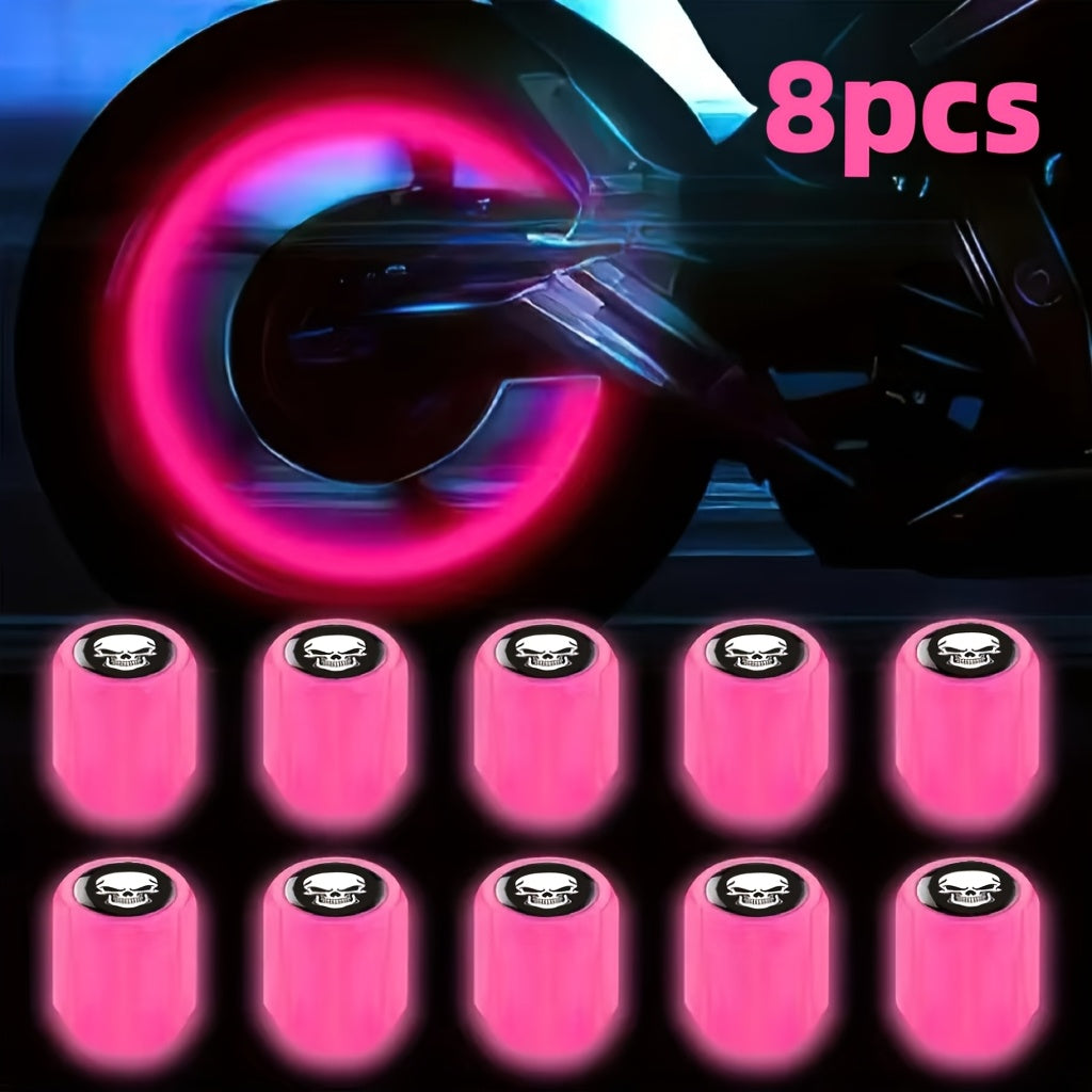 4/8 Pcs Fluorescent Skull Tire Valve Covers Night Glow Car Motorcycle Truck Bicycle