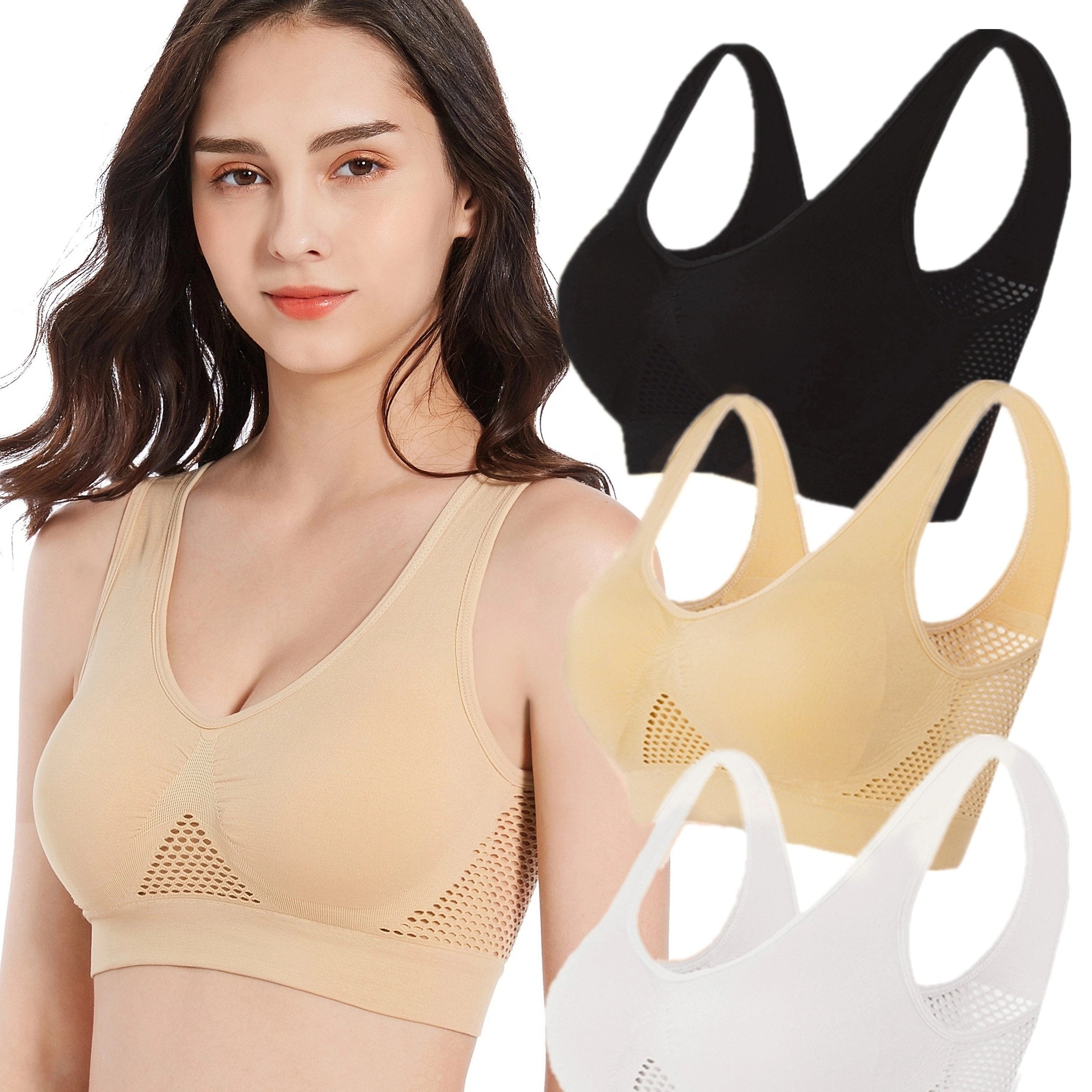 Women's Wireless Sports Bras for Running Breathable and Comfortable Pack of 3