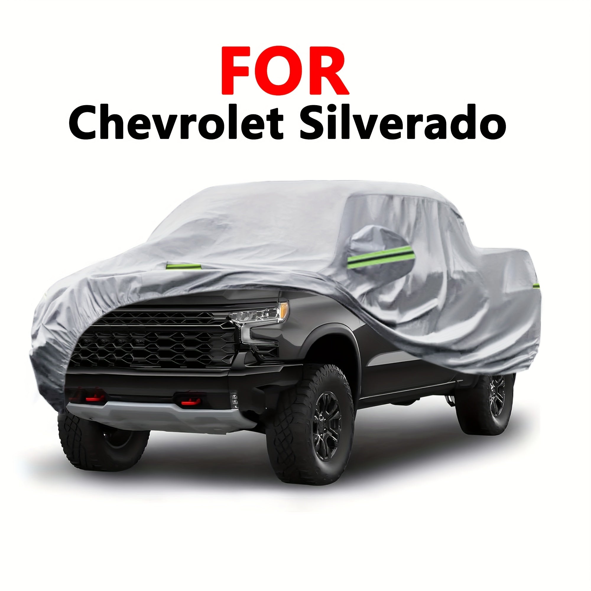 Cubierta de coche plateada protección contra polvo con tira reflectante para Silverado