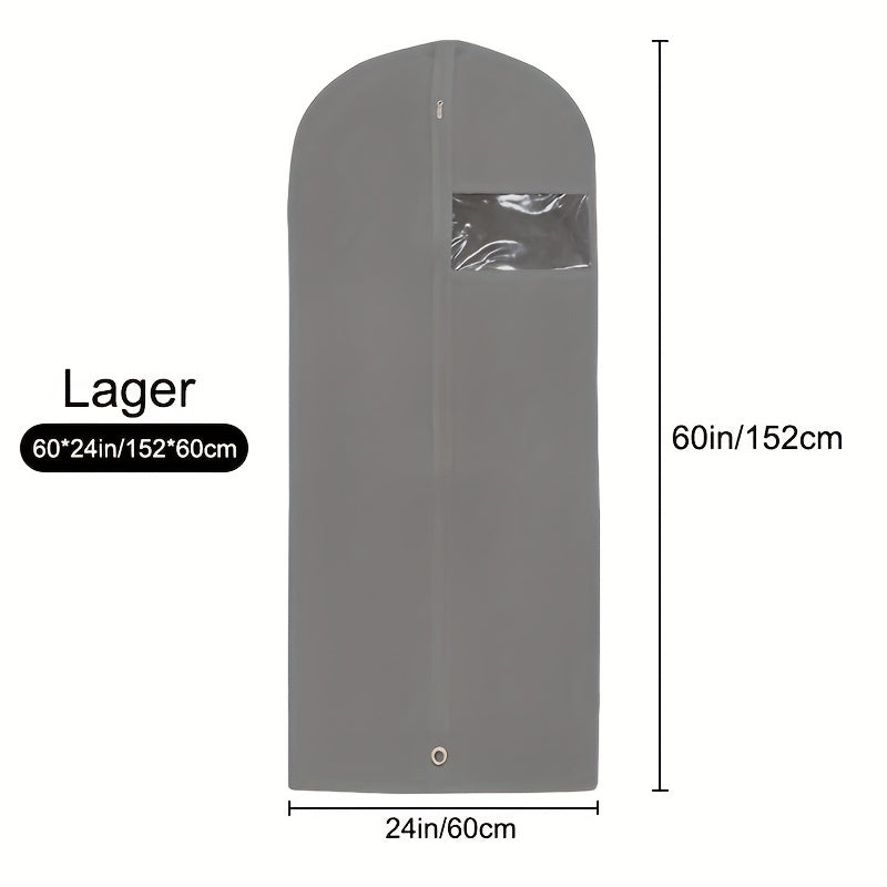 Gray Foldable Non-Woven Garment Bag with Zipper for Travel and Closet Storage