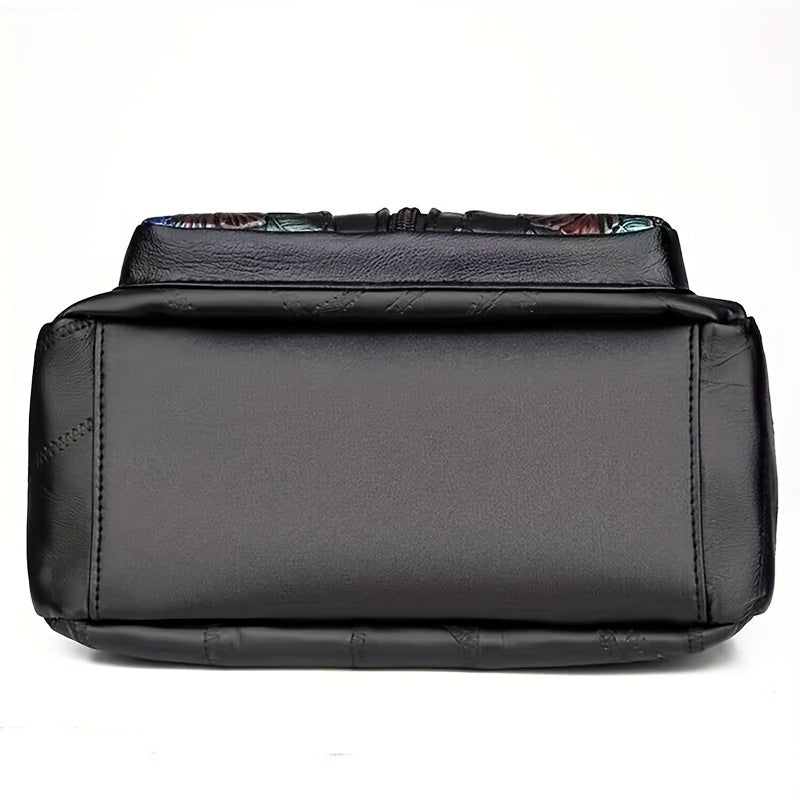 Black Crossbody Bag for Women with Adjustable Strap Floral Stitching Multiple Compartments