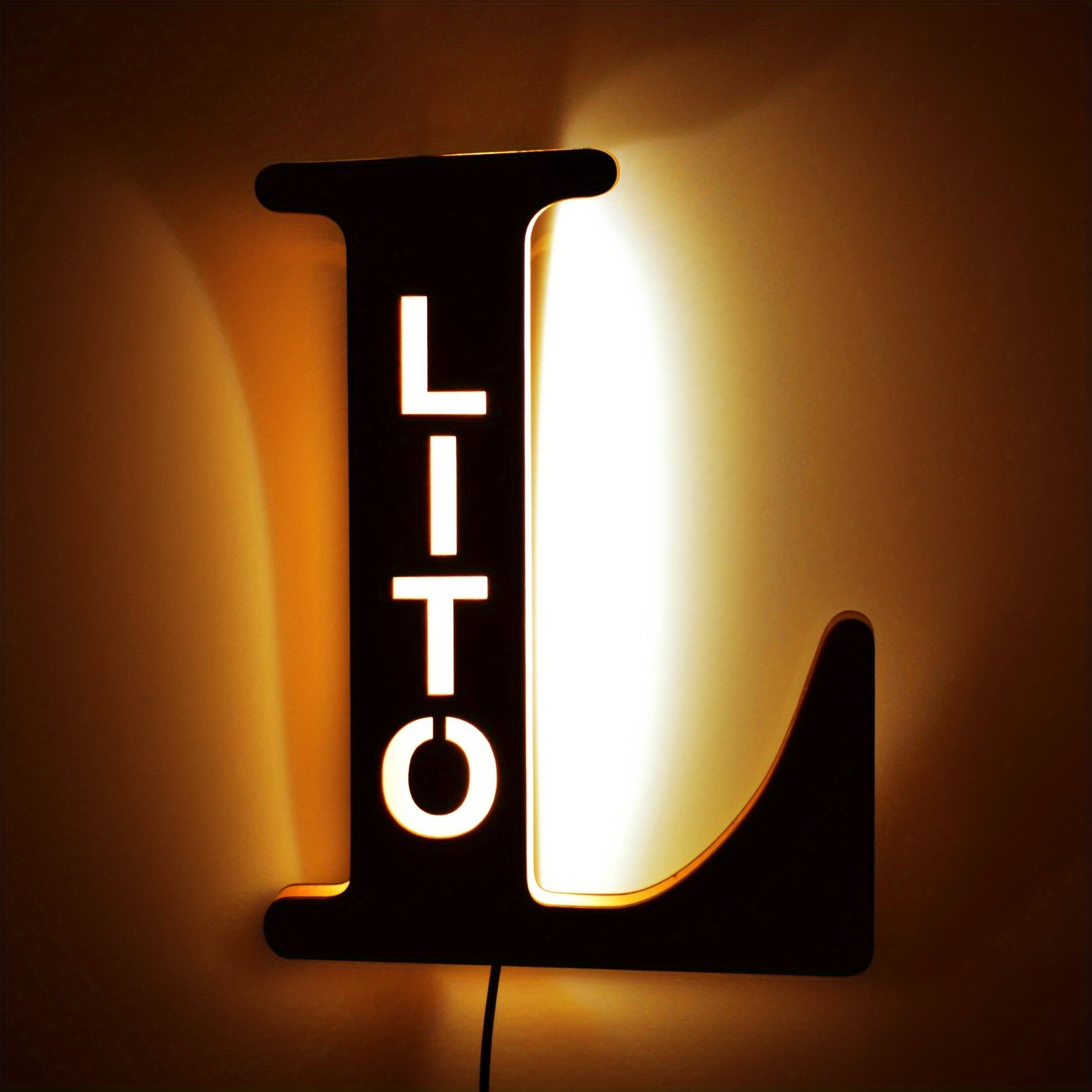 Luz nocturna de letras LED de madera personalizada para dormitorio, lámpara de pared personalizada, alimentada por USB