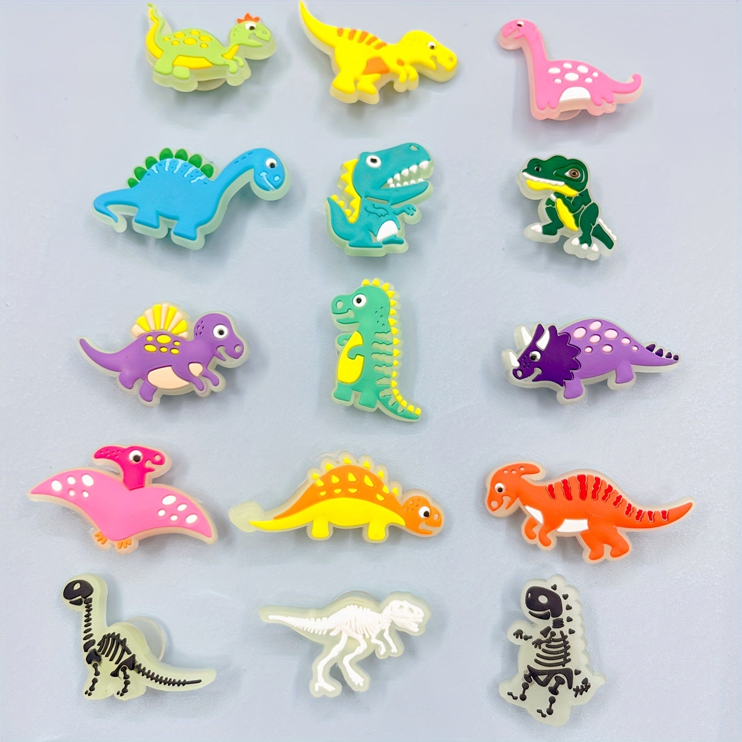 12-Pack Glow-in-the-Dark Dinosaur Charms PVC Craft Jewelry Decorations