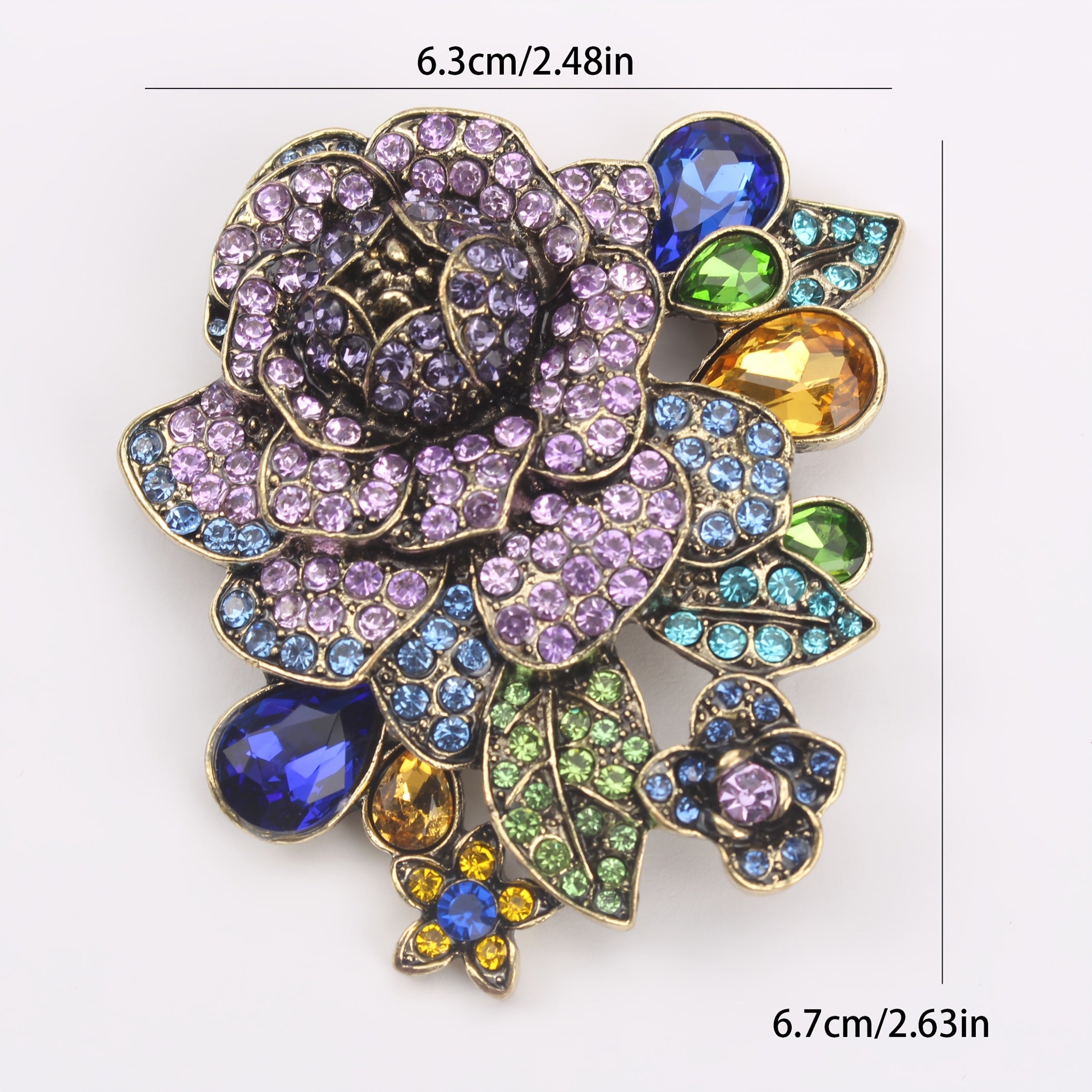 Vintage Purple Rhinestone Flower Brooch with Diamond Accents for Coat Jacket Suit