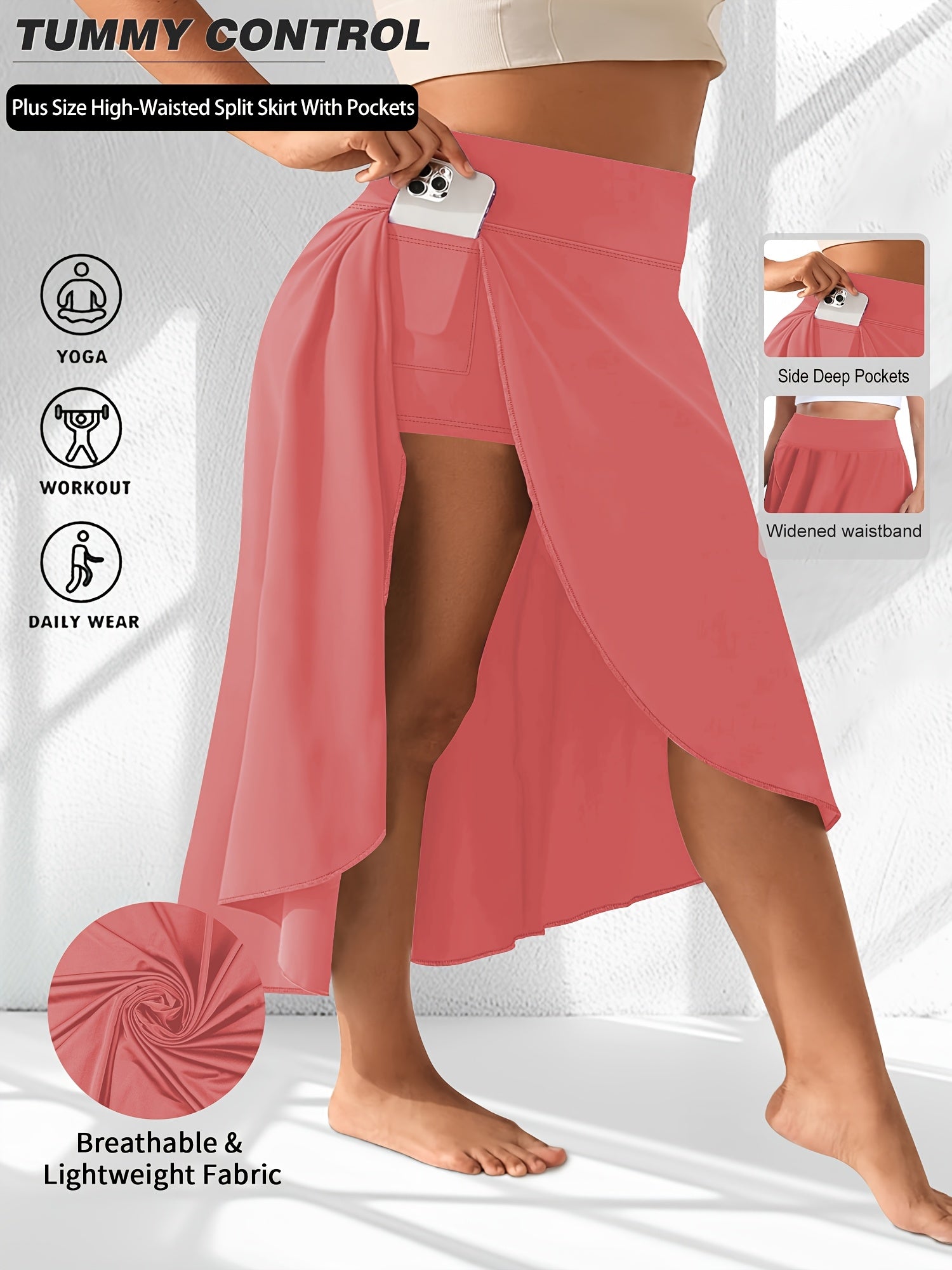 Women's High-Waisted Midi Skort Pants with Pockets and Quick-Dry Fabric