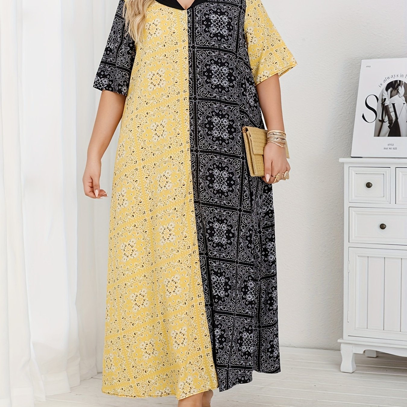 Plus-Size ayollar kiyimi rang-barang gullik bosma oddiy o'rta sharq