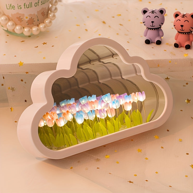 USB-Powered Night Light Kit with Tulip and Cloud LED Lights Adjustable Brightness for Kids Bedroom