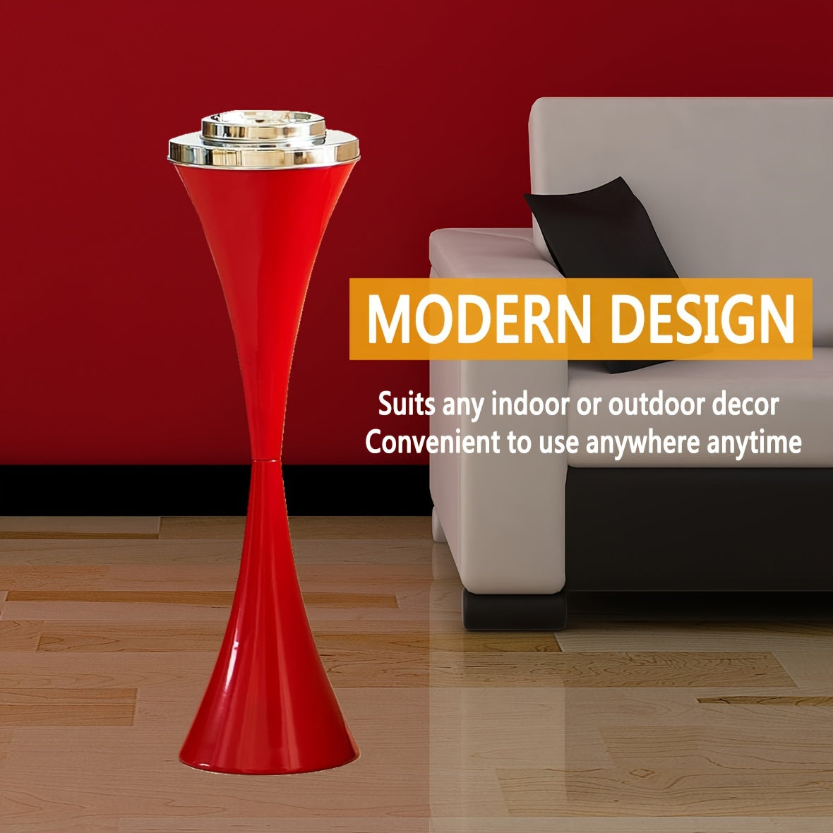 Floor Standing Ashtray with Lid Modern Windproof Black White Red Chrome