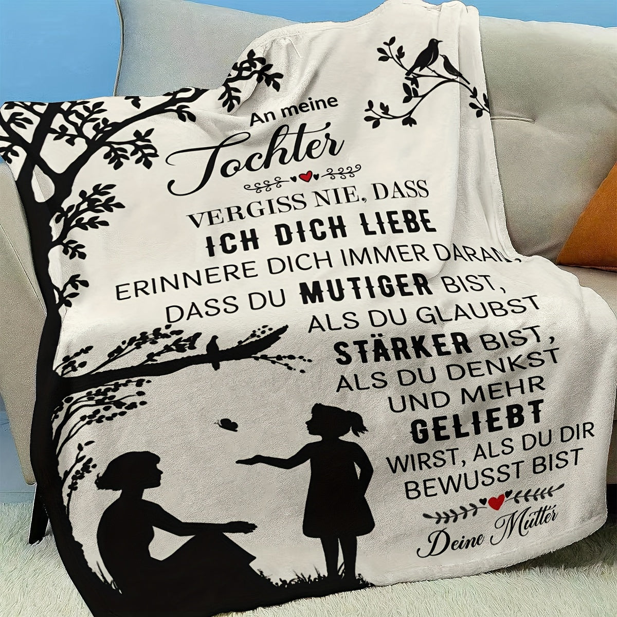 German-Themed Throw Blanket with Motivational Quote Polyester All-Season Cozy Bed Sofa Car Nap