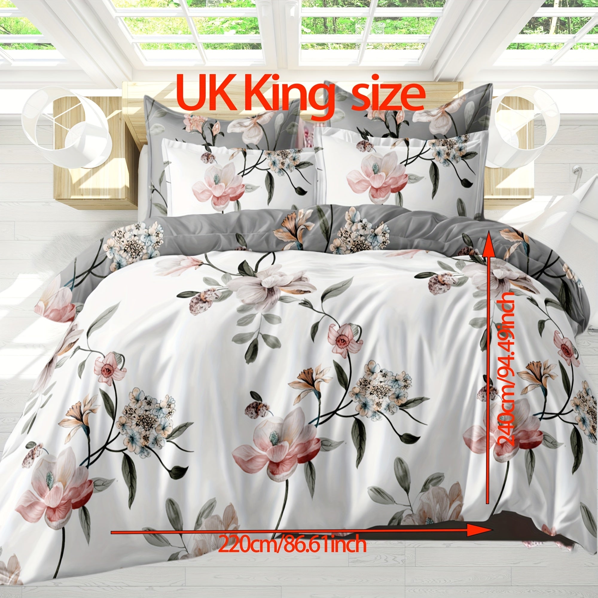 Two-Color Flower Pattern Bedding Set for Bedroom and Guest Room with Soft Polyester Fabric
