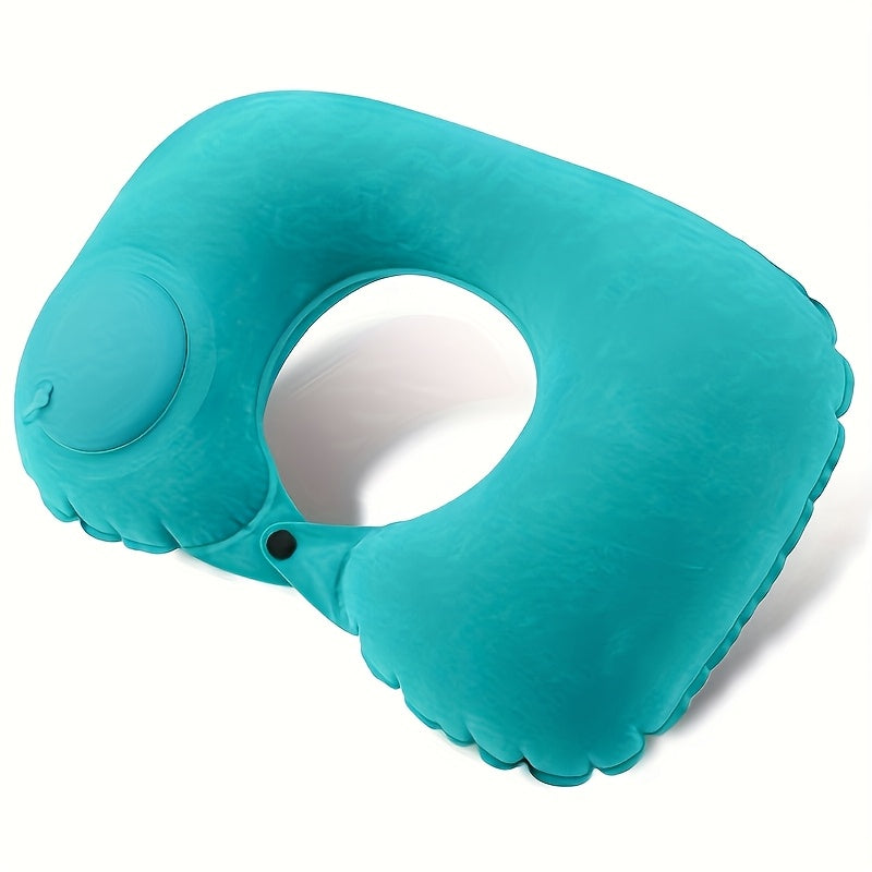 Portable Inflatable U-Shaped Neck Pillow with Velvet Cover for Travel and Home