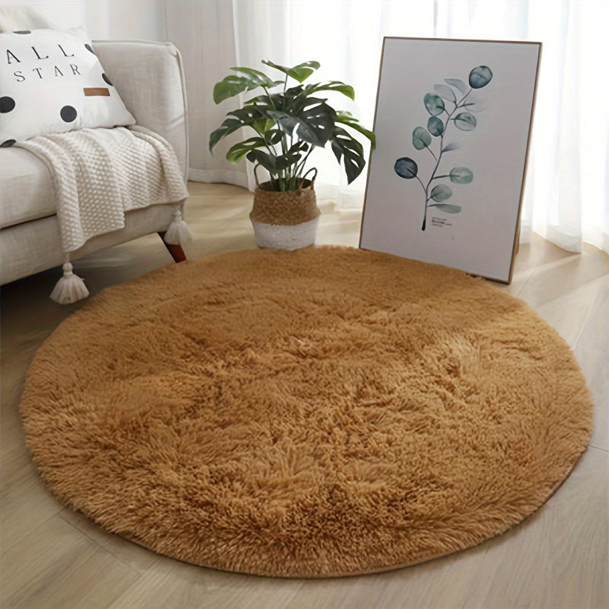 Soft Plush Round Area Rug Non-Slip Backing Machine Washable Indoor Decor