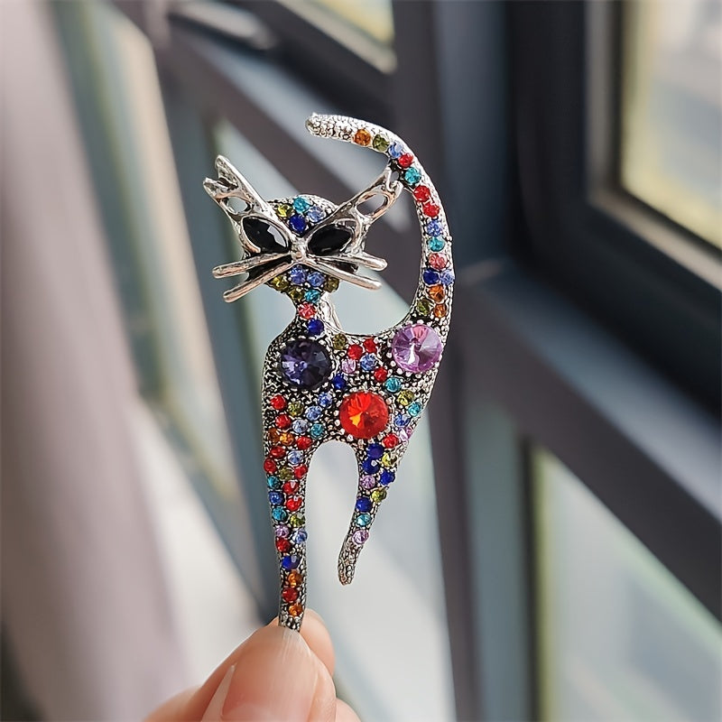 Multicolor Rhinestone Hayvon shaklidagi moda aksessuarlari uchun Alloy Cartoon Cat Brooch Pins