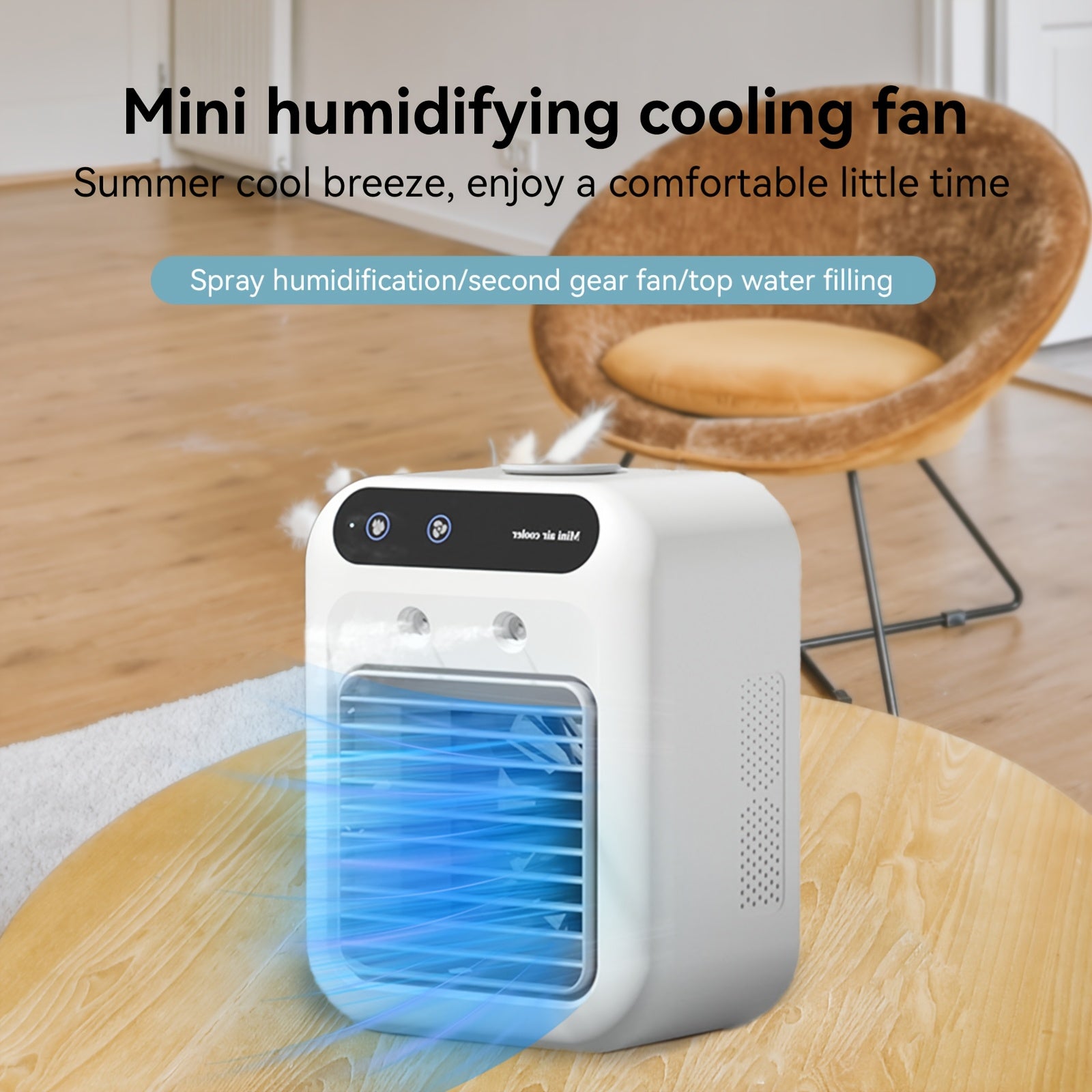 Portable Desktop Cooler Fan with Mist, 2 Gear Settings, 500ml Water Tank, USB Rechargeable