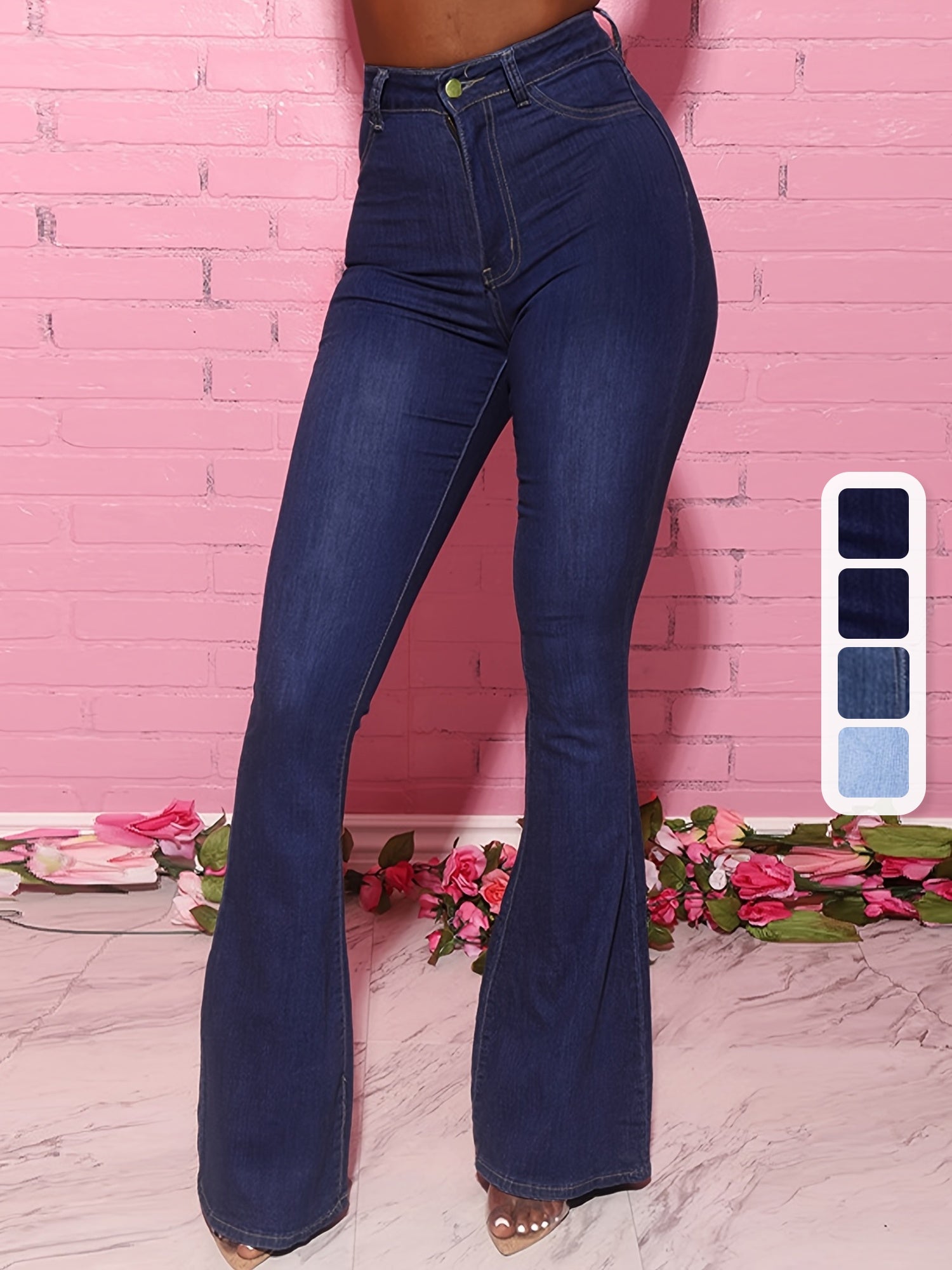 Plus Size Navy Blue Flare Jeans for Women High-Waisted Stretch Denim