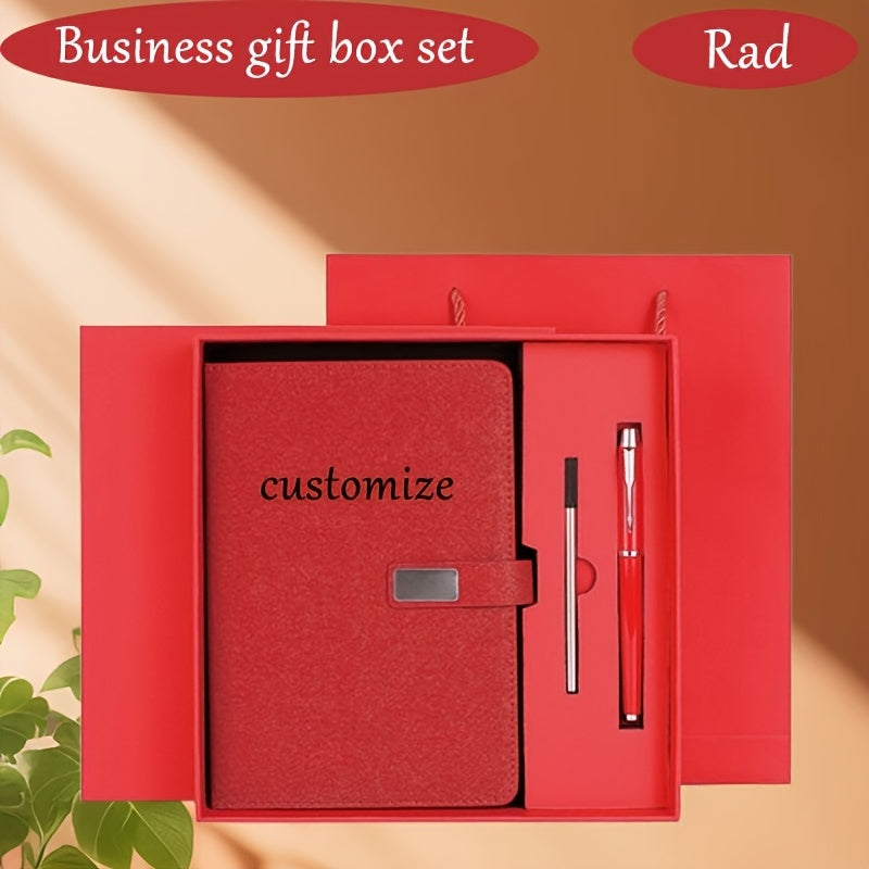 Customizable A5 Notepad Gift Set with Red Business Stationery Box and Metal Pen