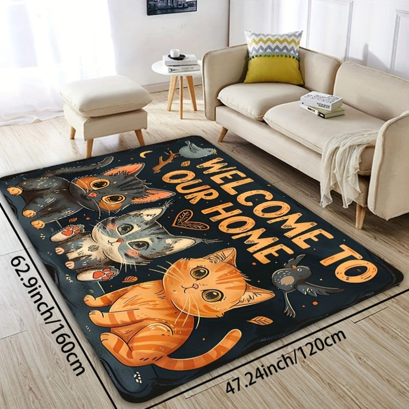 Cute Cats Welcome Doormat Non-Slip Polyester Indoor Outdoor Rug