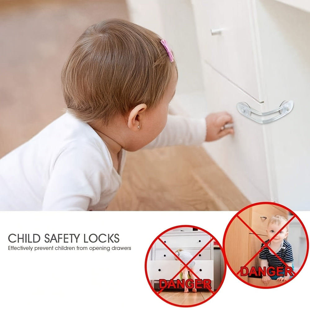 Set of 5 Clear Plastic Child Safety Locks for Drawers and Cabinets